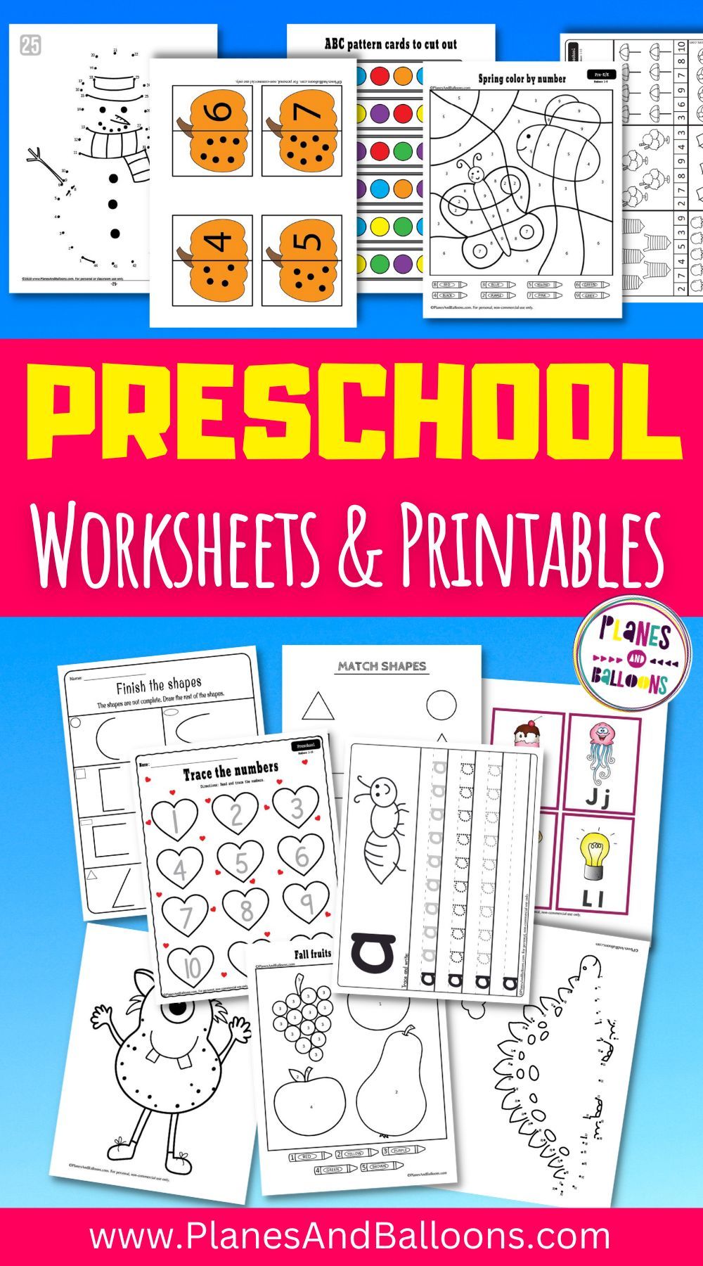 Free Preschool Worksheets Age 23 - Free Preschool Worksheets PDF - Planes & Balloons | Free preschool ...