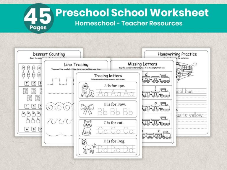 Free Preschool Worksheets Age 45 Printable - Preschool Worksheets Printable 45 Pages | Homeschool Activities | No ...