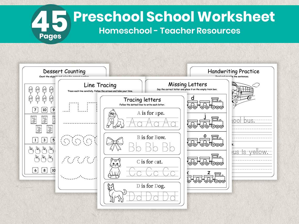 Free Preschool Worksheets Age 45 Printable - Preschool Worksheets Printable 45 Pages | Homeschool Activities | No ...