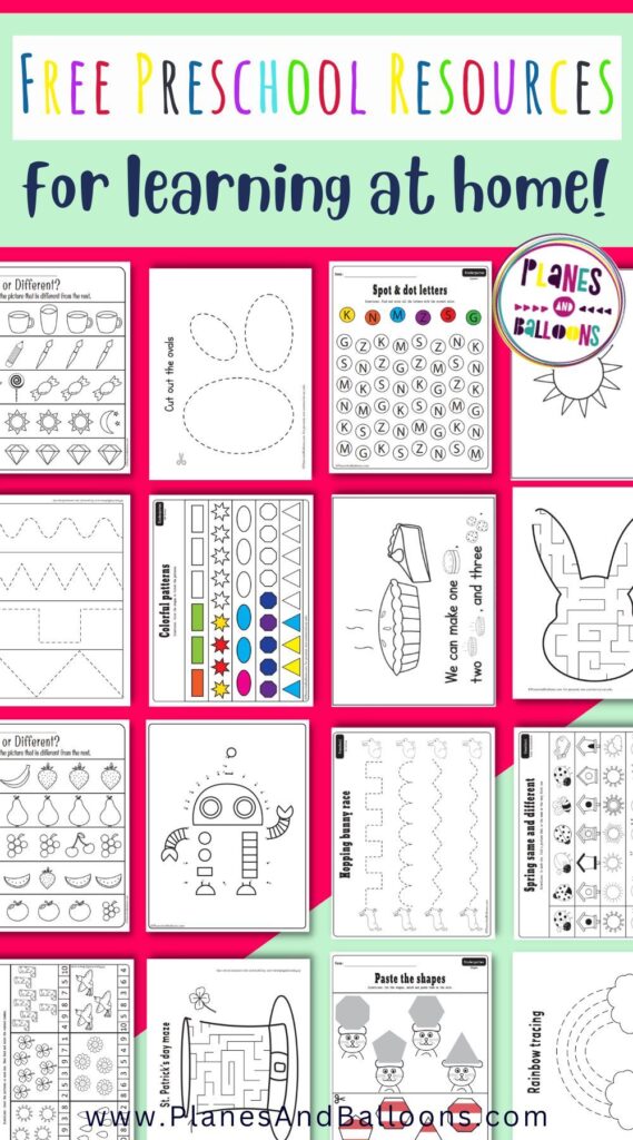 Free Preschool Worksheets PDF - Planes & Balloons | Printable preschool ...