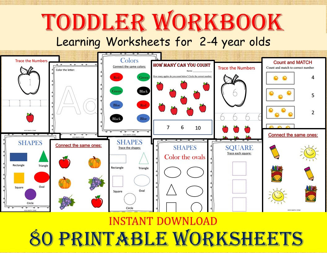 Free Printable 4 Year Old Worksheets - TODDLER WORKBOOK 80 Printable Worksheets, Kids Activities ...