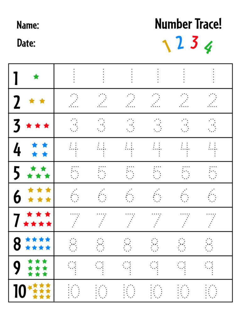 Free Printable Math Tracing Worksheets - Printable Trace Numbers Worksheets