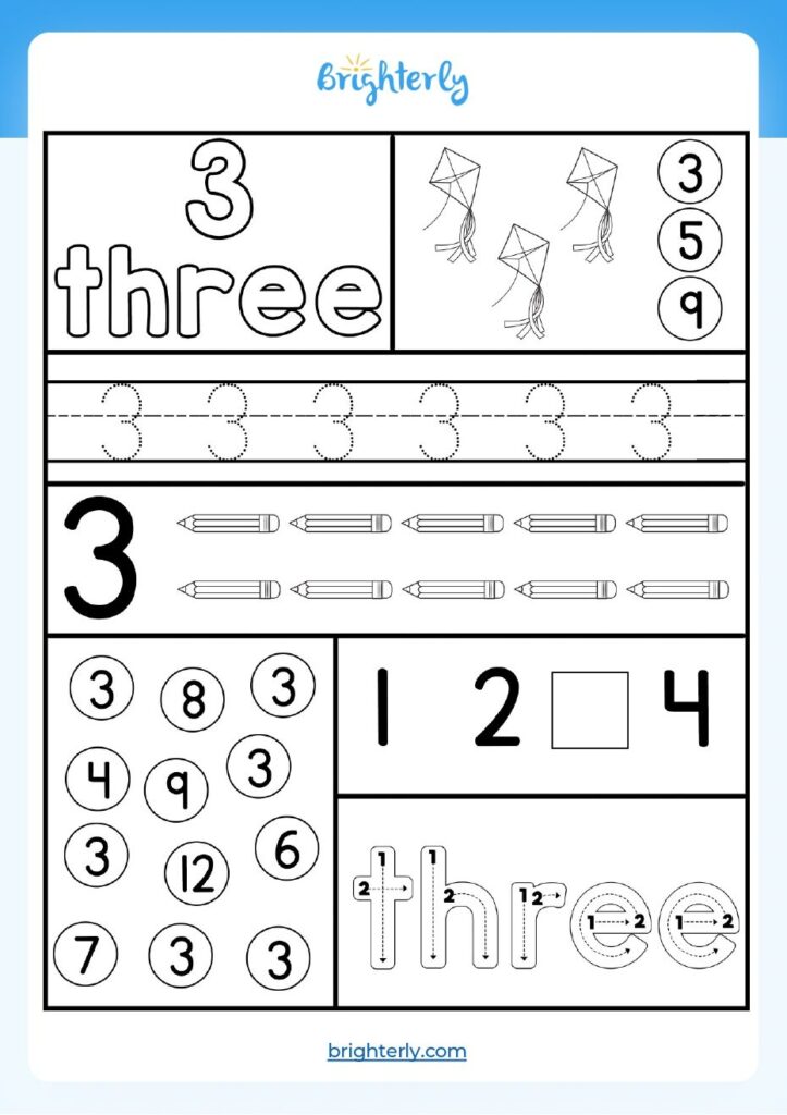 Free Printable Number 3 (Three) Worksheets for Kids [PDFs] Brighterly