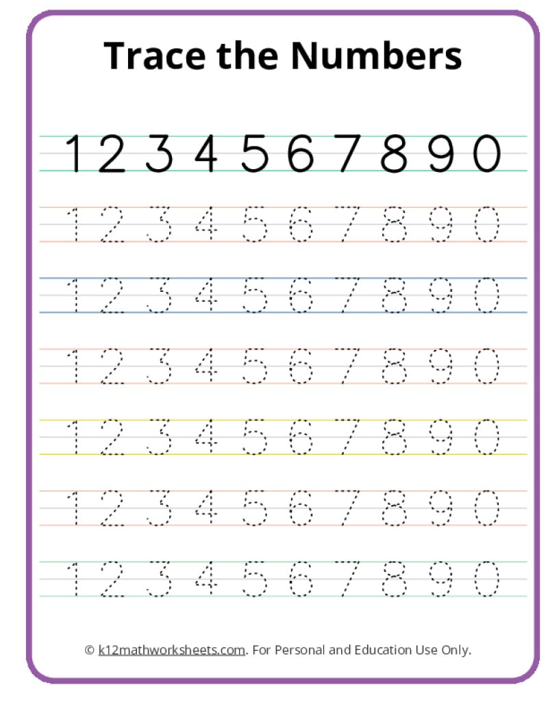 Free Printable Number Tracing Sheets For Pre School - Primary Numbers Tracing Worksheets 0 9 Numbers Words Handwriting ...