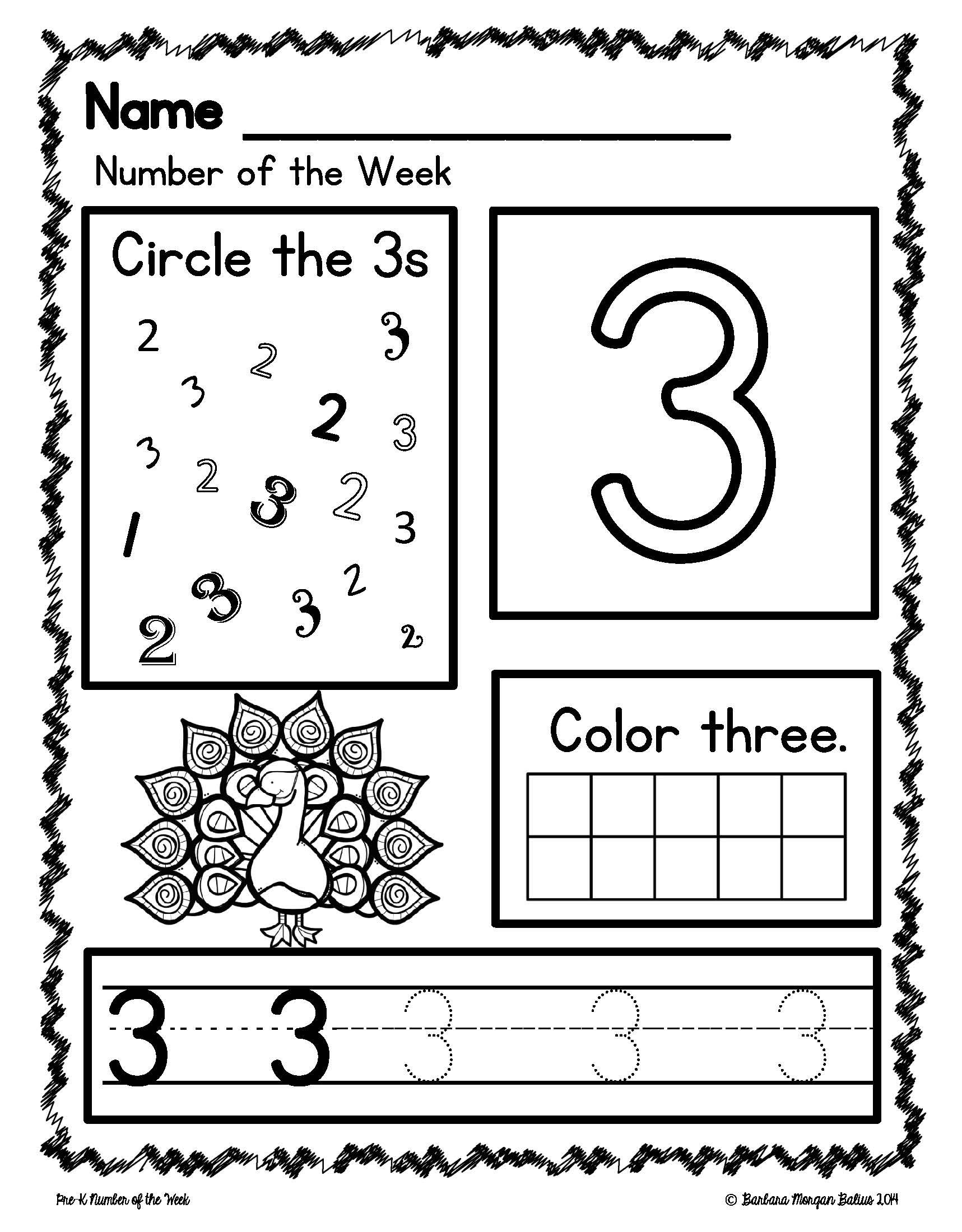 Free Printable Prek 3 Worksheets - Prek Free Printable Number 3 Worksheets - Preschool Coloring Printables ...