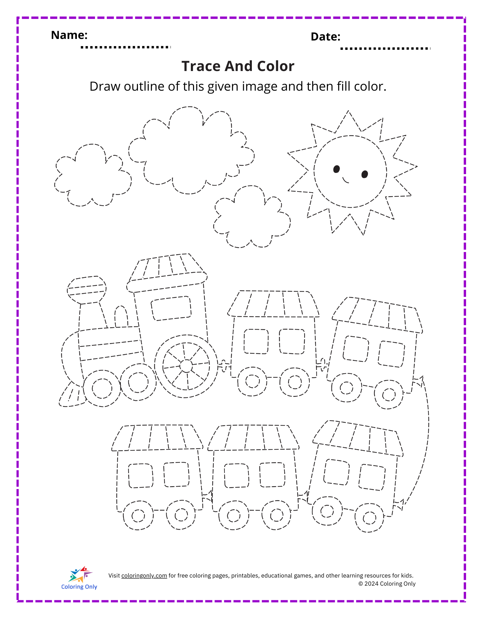Free Printable Trace And Color Worksheets - Trace And Color Sketch Free Printable Worksheets