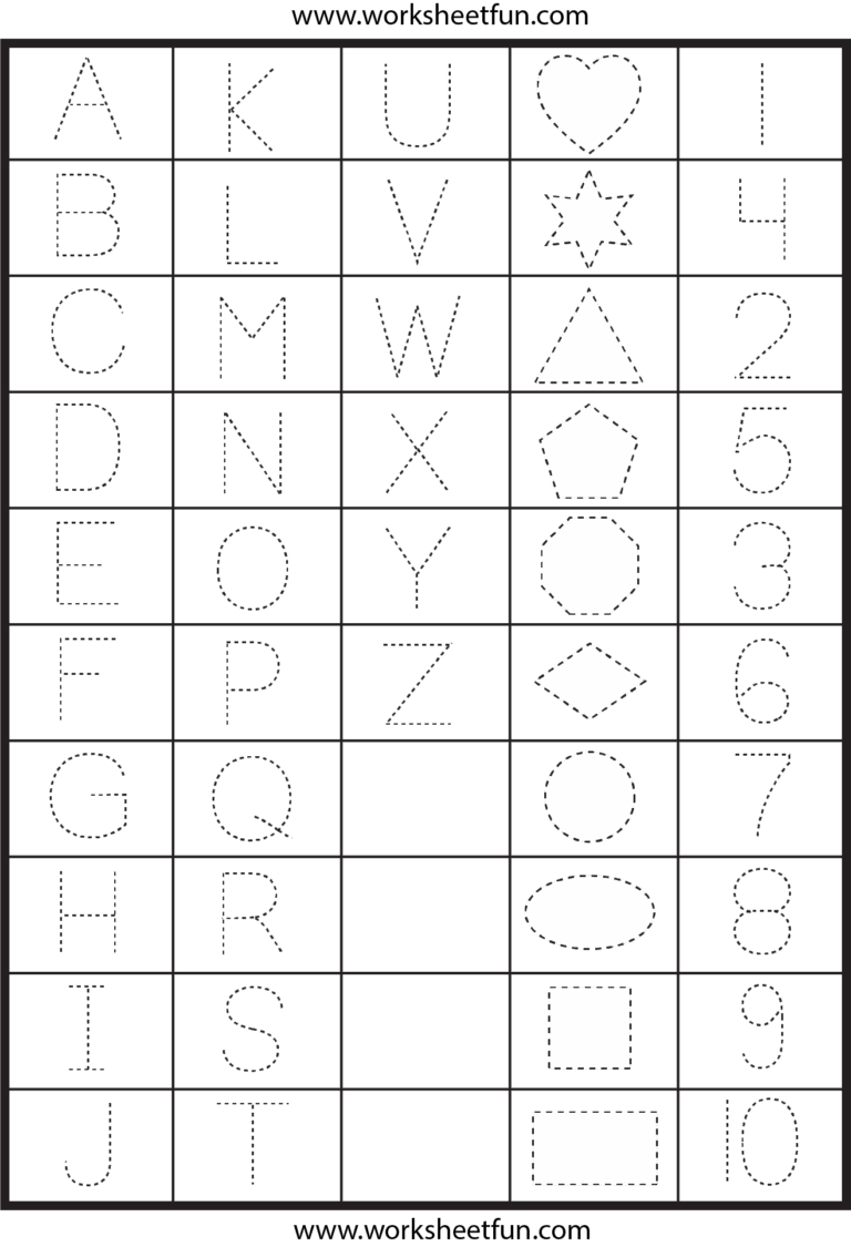 Free Printable Tracing Letters And Numbers Worksheets - Letters, Numbers And Shapes Tracing Worksheets / FREE Printable ...