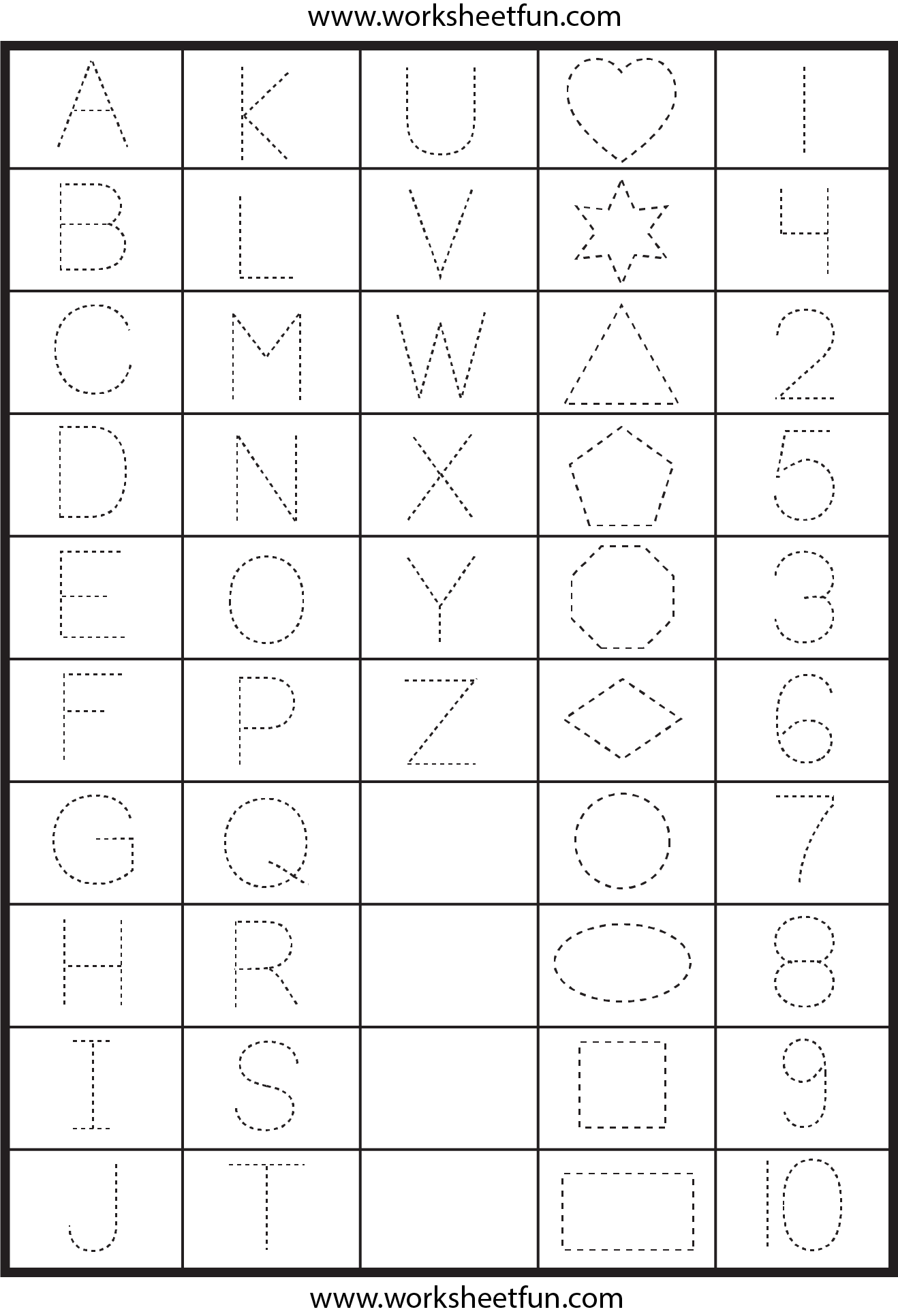Free Printable Tracing Letters And Numbers Worksheets - Letters, Numbers And Shapes Tracing Worksheets / FREE Printable ...