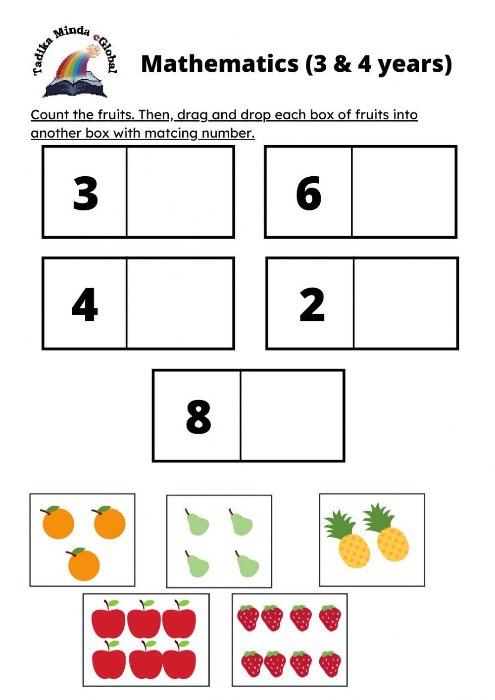 Free Printable Worksheets For A 4 Year Old - Mathematics 3 & 4 Years Old: Fruits 1 worksheet - Worksheets Library