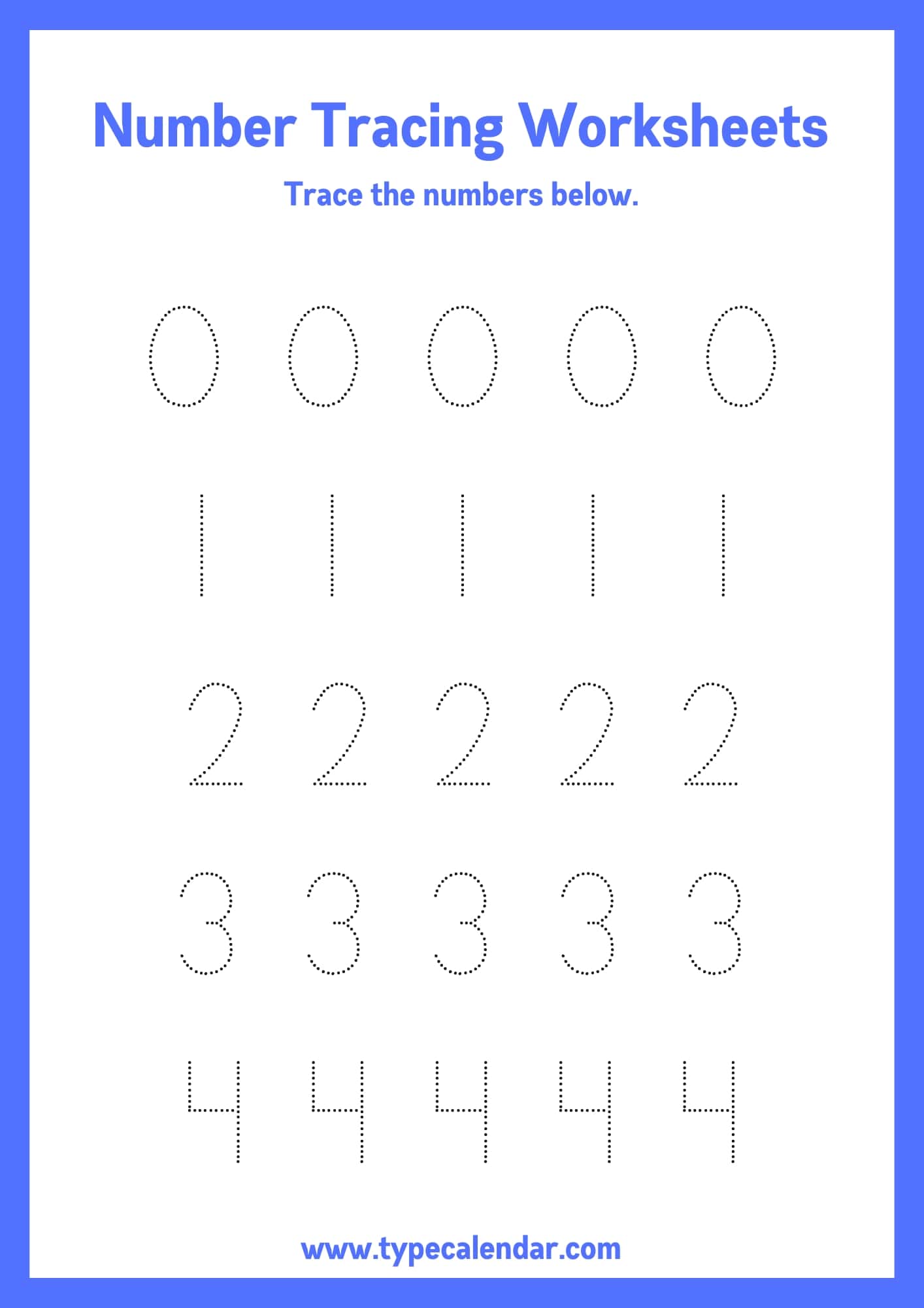 Free Template For 0-5 Tracing - Tracing Numbers 1 To 5 Worksheets - Free Worksheets Printable