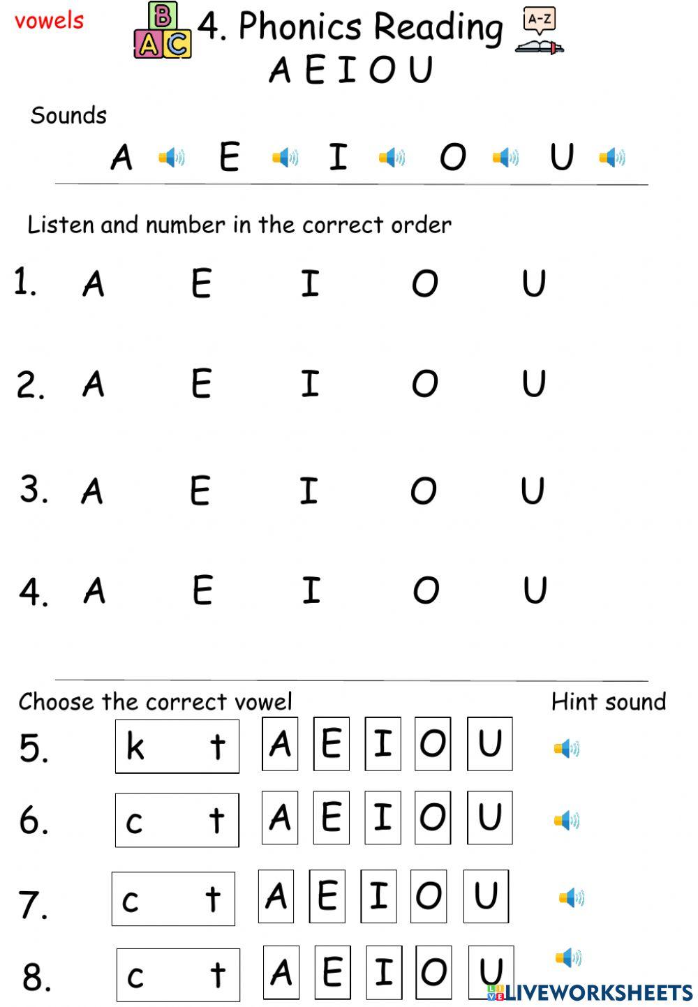 Free Tracing Aeiou Worksheets For Preschool - A E I O U - Vow… | Free Interactive Worksheets | 2002508