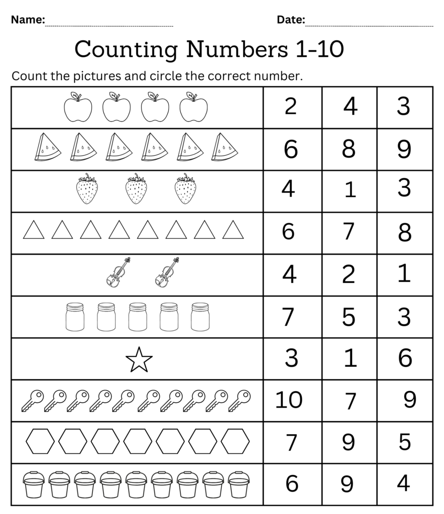 kindergarten math counting objects worksheets 1-10 black and white … kindergarten math counting objects worksheets 1-10 black and white ...