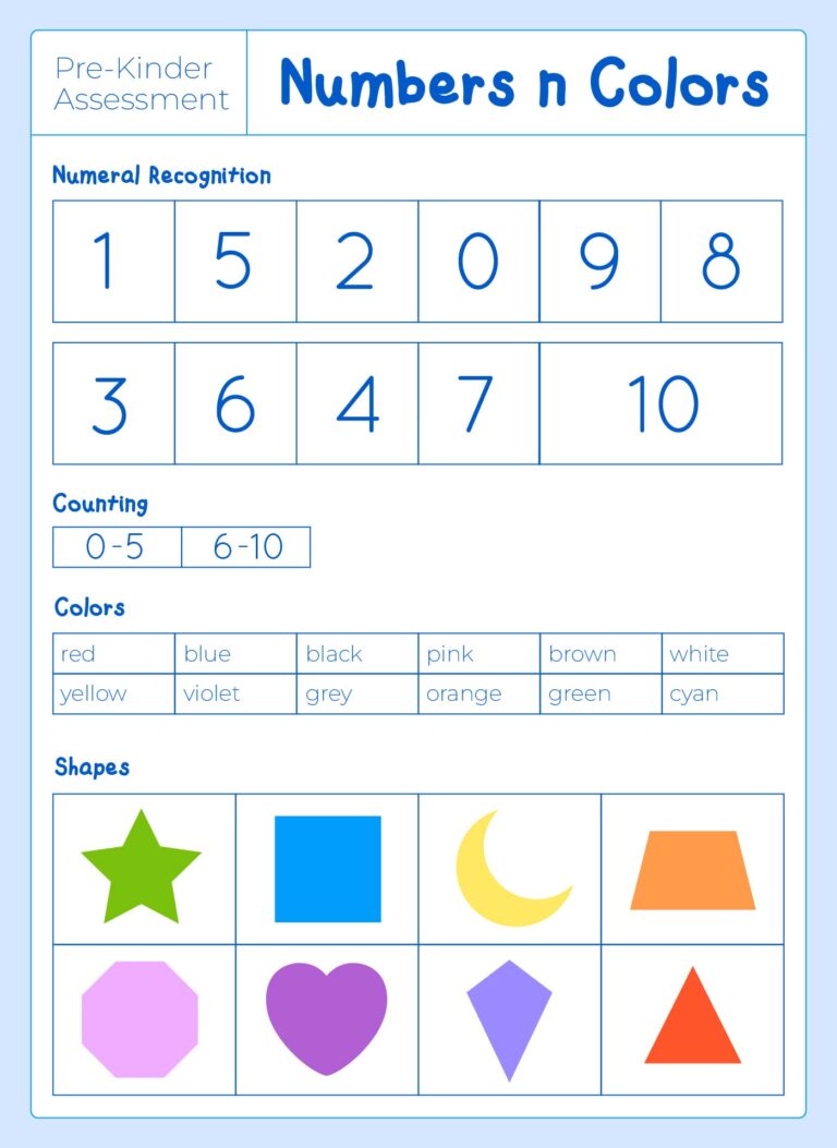 Pre K Test Worksheet Free - Preschool assessment skills 10 free pdf printables – Artofit