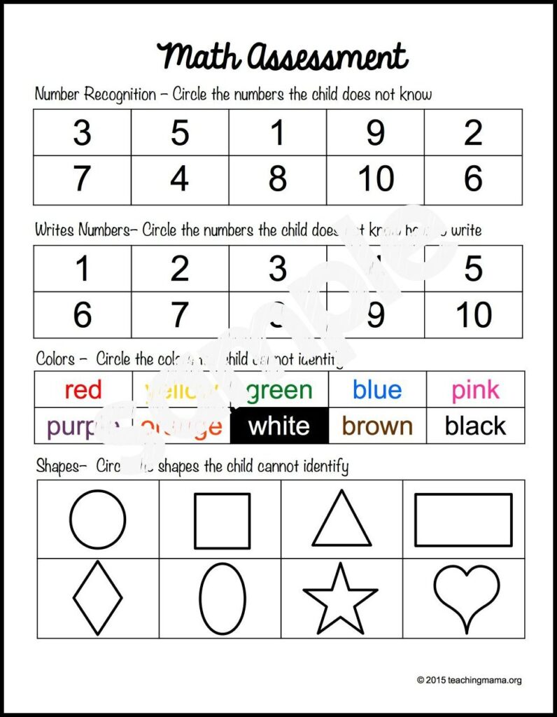 Preschool Assessment Forms - Teaching Mama - Worksheets Library