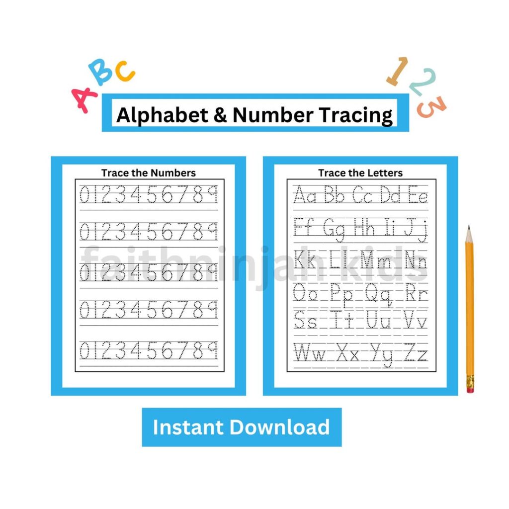 Printable Alphabet & Number Tracing Worksheet | Preschool Learning ...