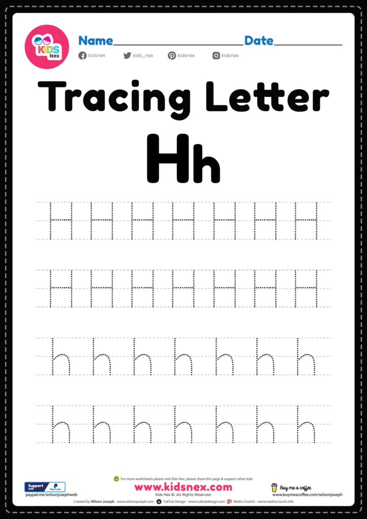 Tracing Letter H Alphabet Worksheet - Free Printable PDF