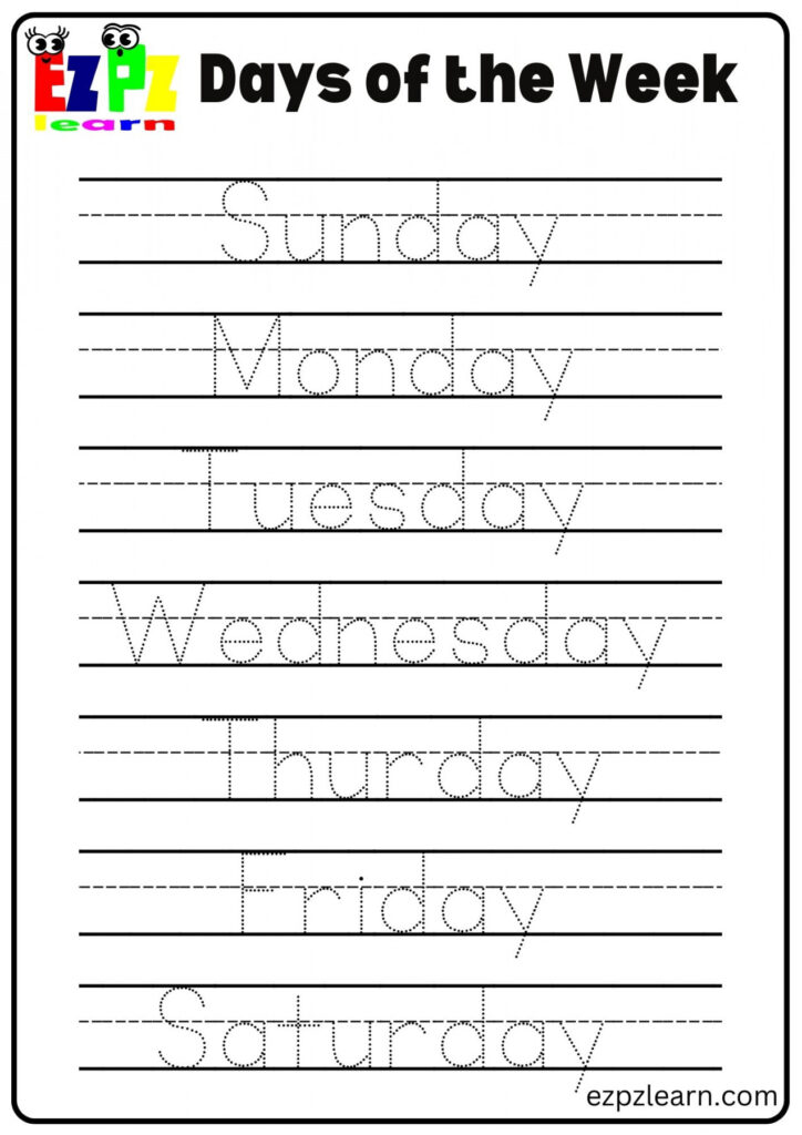 Tracing Page Days of the Week – Ezpzlearn – Printable PDF Template Tracing Page Days of the Week – Ezpzlearn – Printable PDF Template